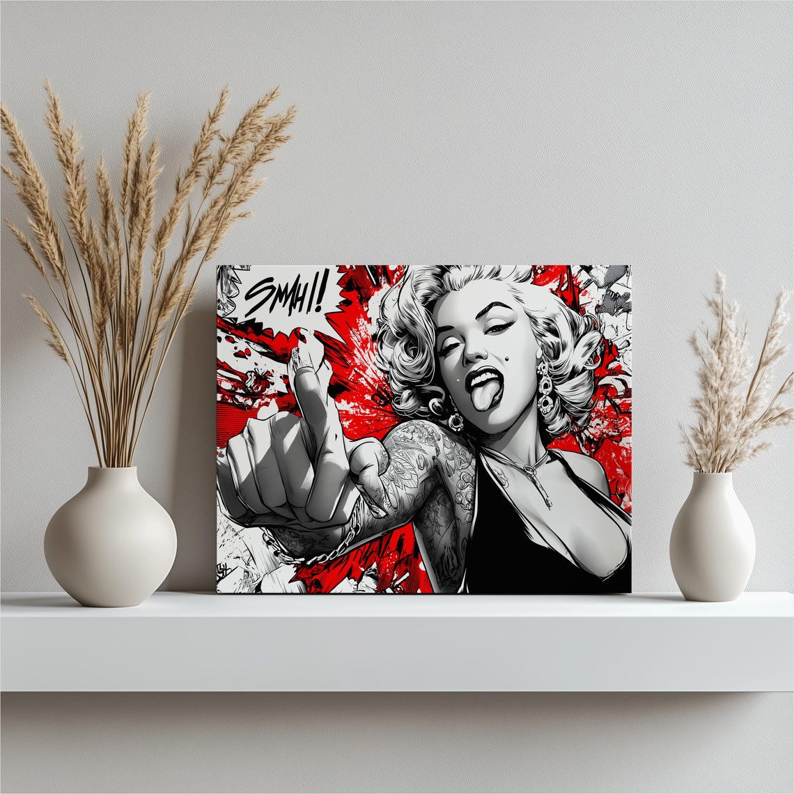 Marilyn Monroe Pop Art Portrait Tattoos Smash Comic Style Red Poster