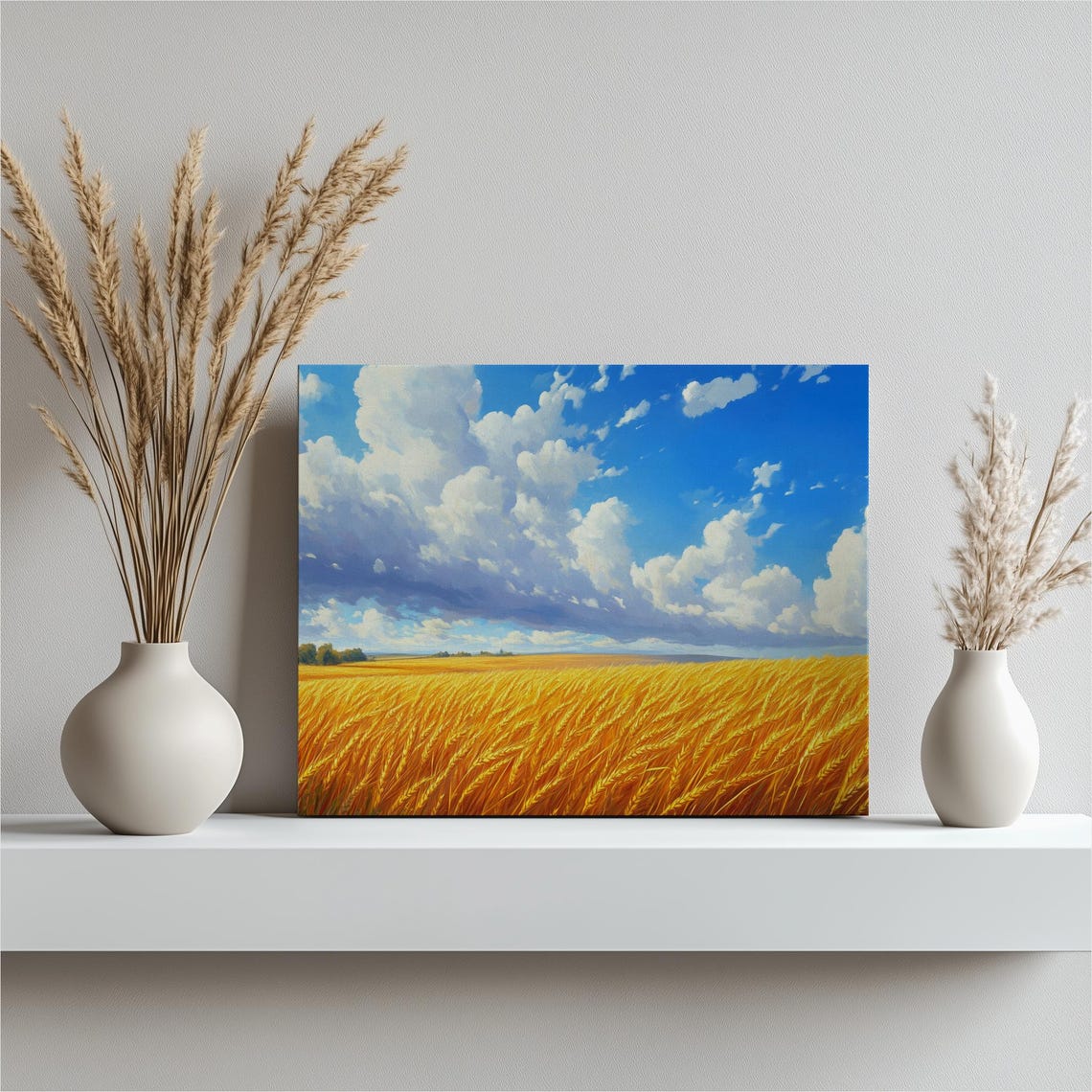 Golden Wheat Field Blue Sky Canvas Landscape Countryside Art Print