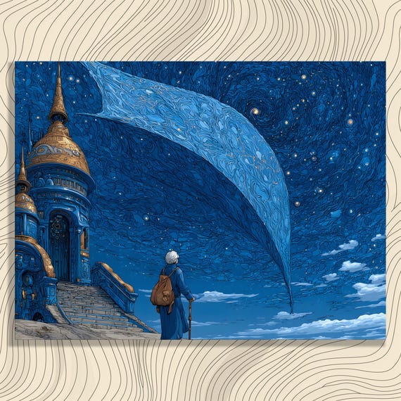 Surreal Night Traveler Canvas Wall Art Dreamlike Surrealism With Whimsical Architecture And Mystical Cosmic Mystery Print For Home Decor