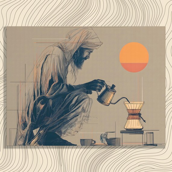 Bearded Nomad Pouring Coffee into Chemex Gooseneck Kettle Wall Art