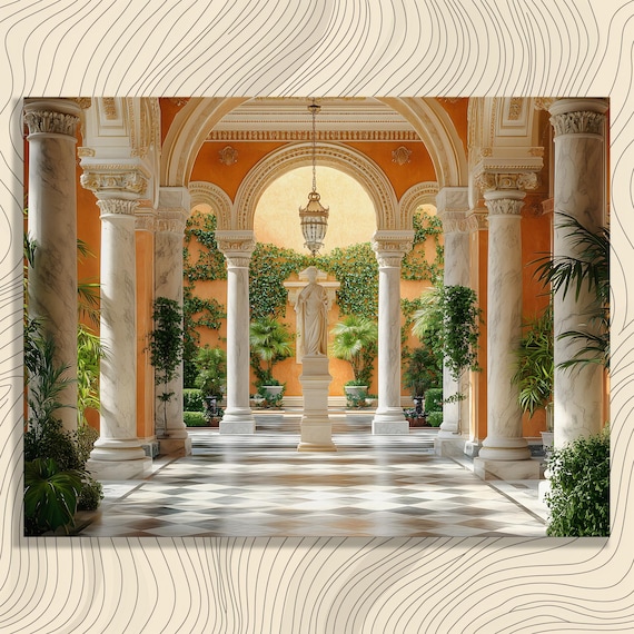 Renaissance Courtyard Marble Columns Arches Elegant Architecture Poster