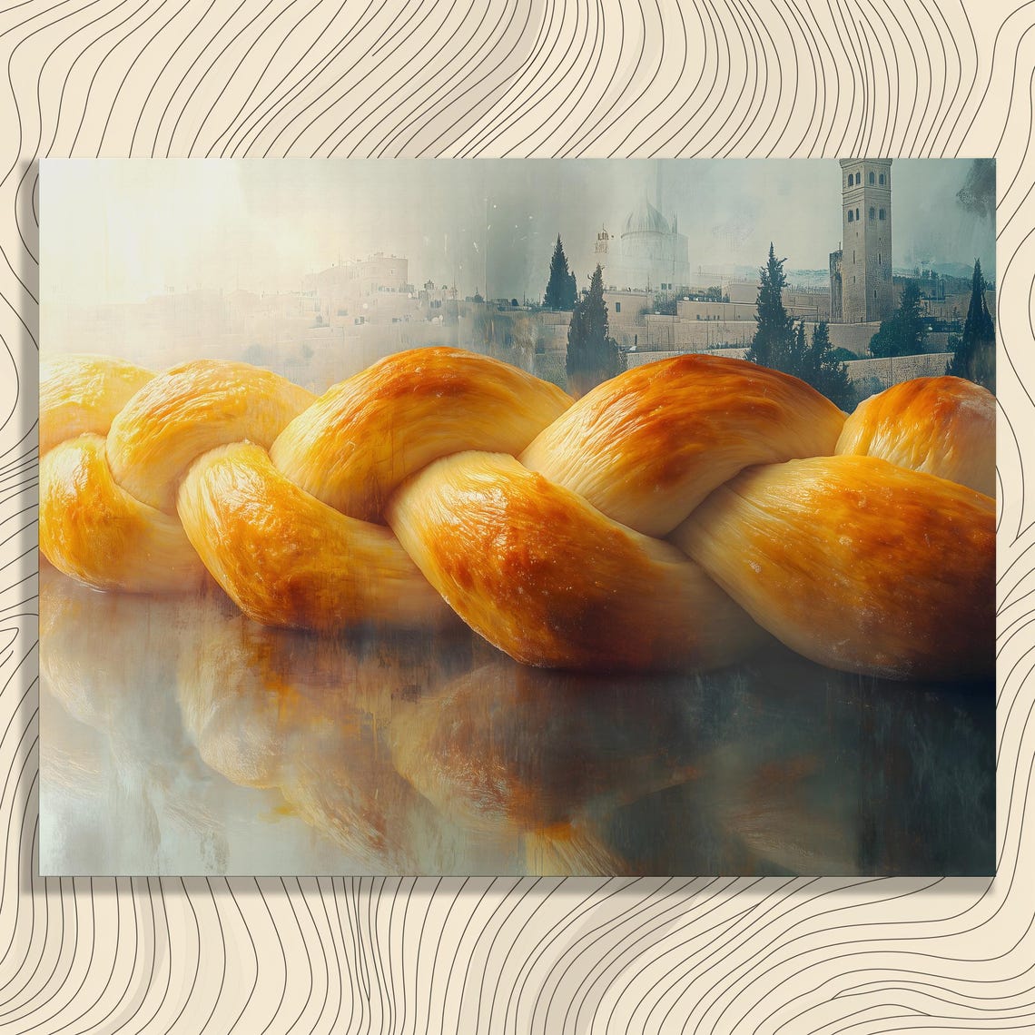 Challah Braided Bread Loaf Jerusalem Golden Bakery Art Poster