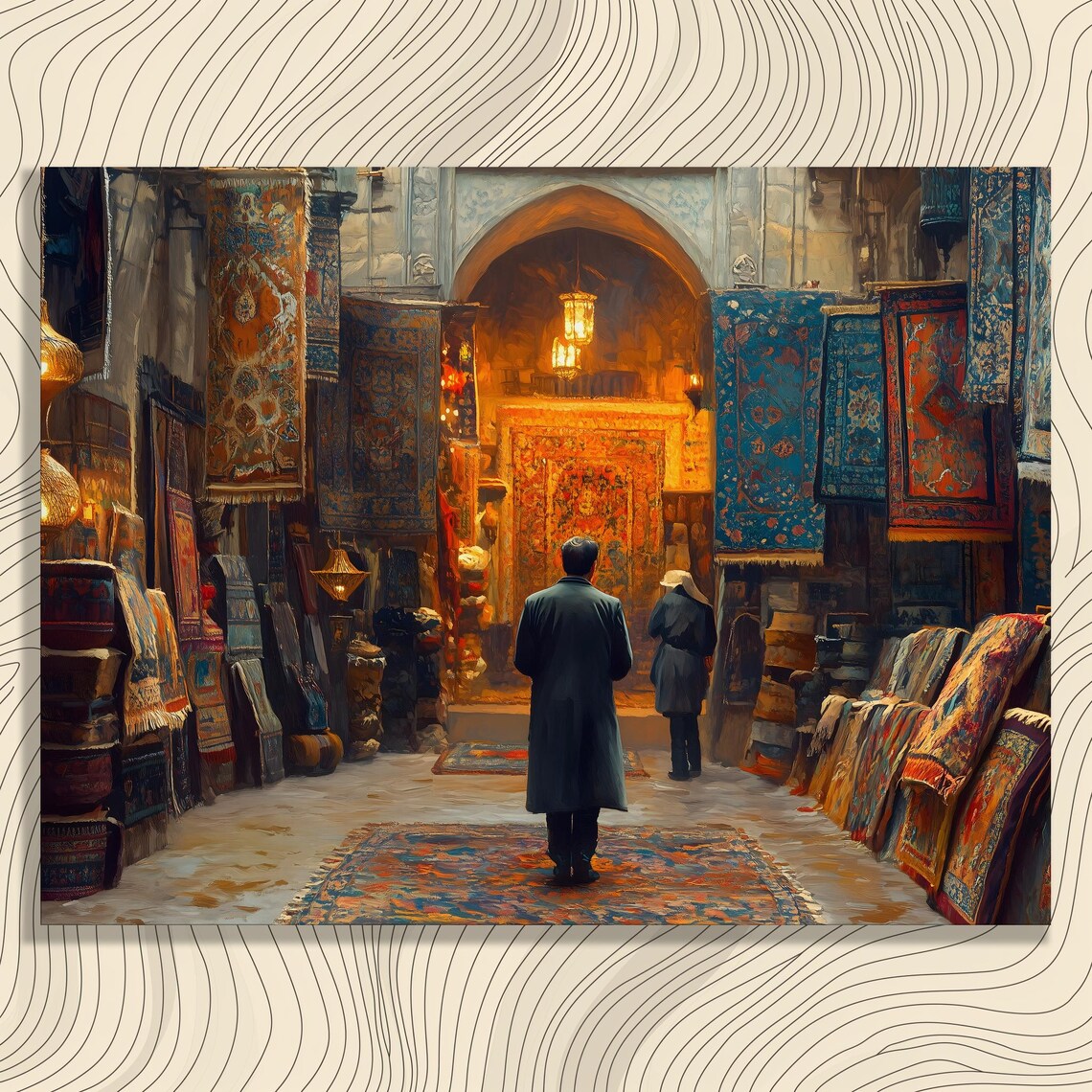 Oriental Rug Bazaar Market Scene Vibrant Oil Painting Art Poster