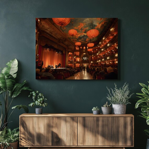 Grand Opera House Interior Warm Golden Concert Hall Night Poster