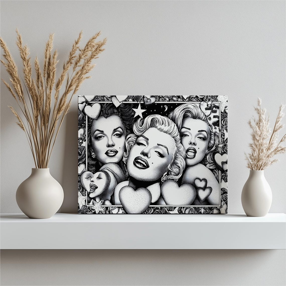 Marilyn Monroe Black and White Pop Art Hearts Retro Hollywood Poster