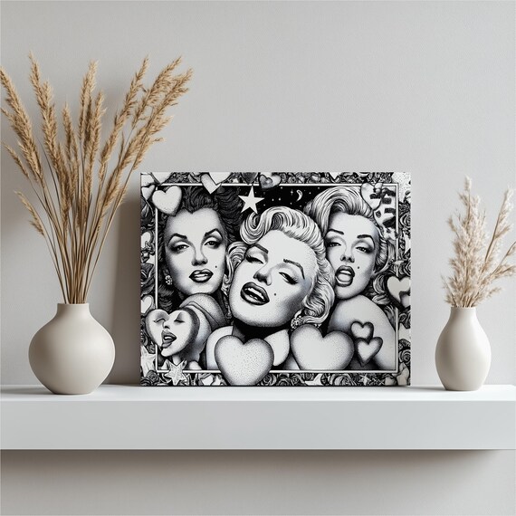 Marilyn Monroe Black and White Pop Art Hearts Retro Hollywood Poster
