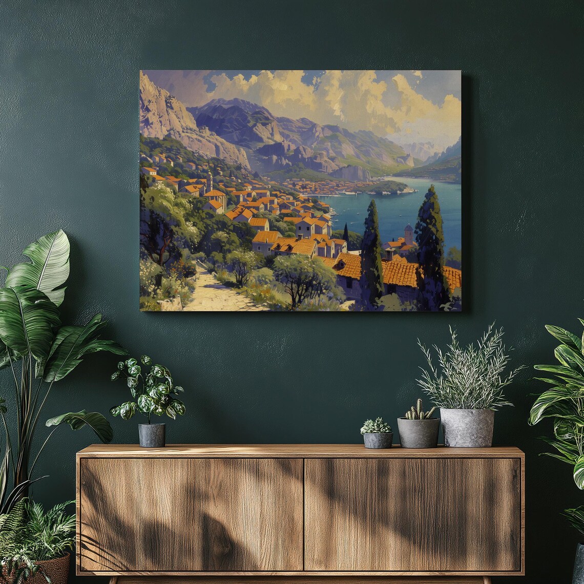 Croatia Coastal Town Bay Mountains Mediterranean Village Art Poster