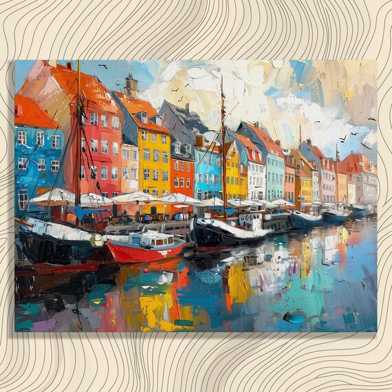 Copenhagen Canvas Wall Art European Cityscape Vibrant Colors Oil Expressive Strokes Decor 14x11 Modern Sleek Design