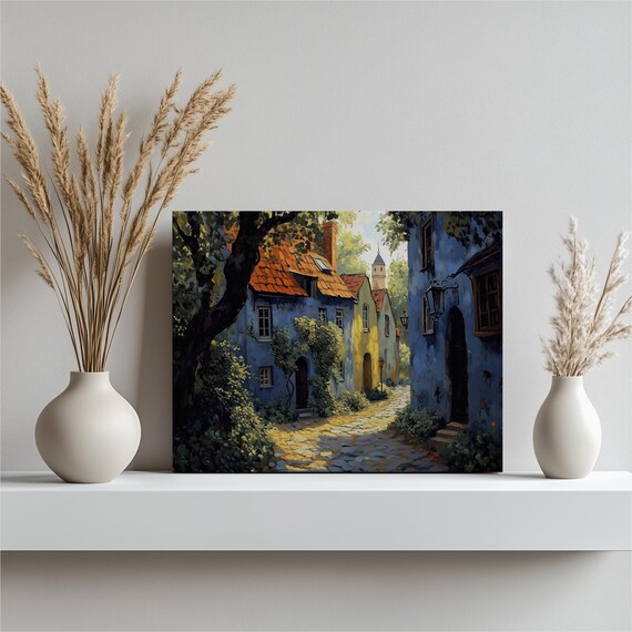 Quiet Sunny Charming European Cobblestone Old Town Village Poster