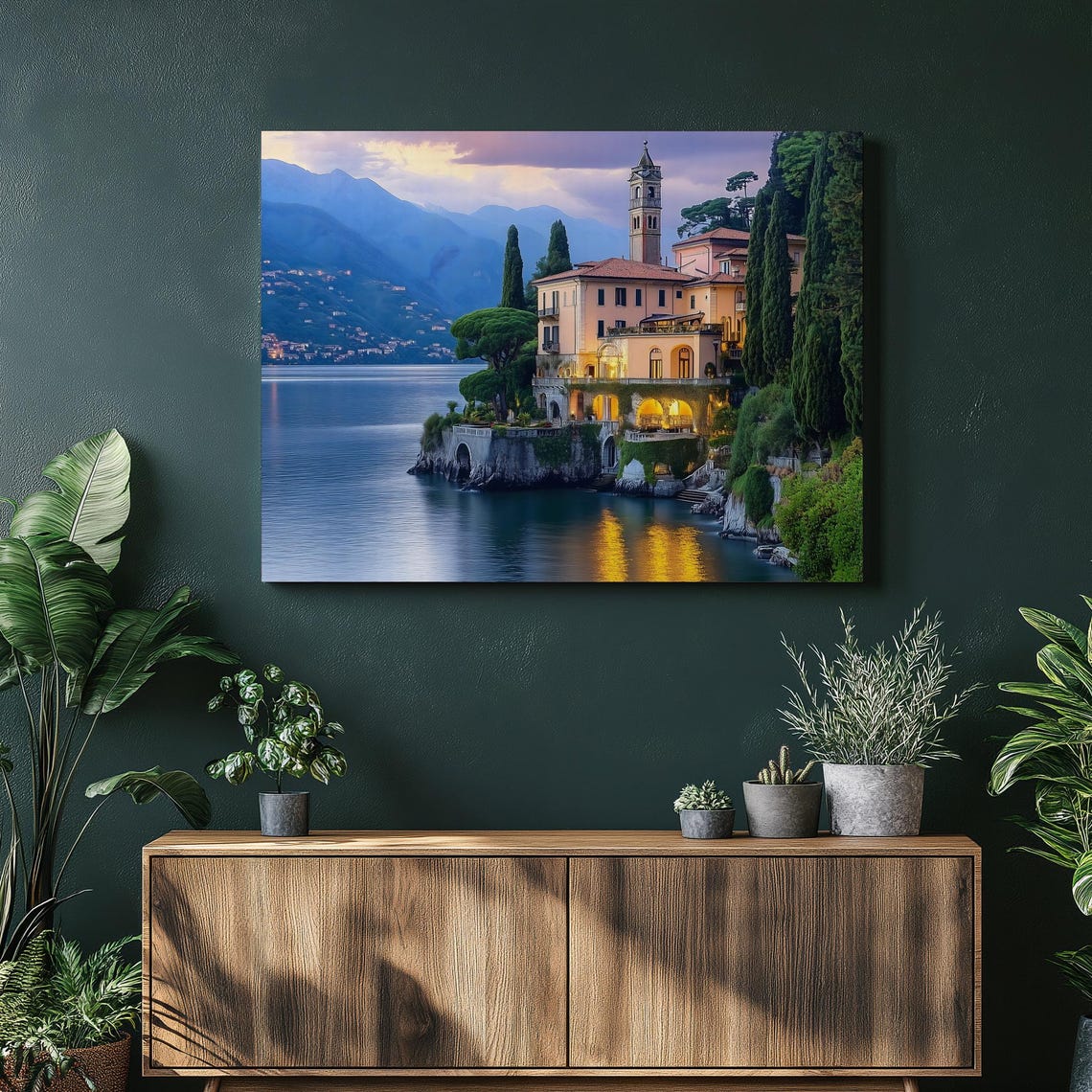 Lake Como Villa Sunset Italian Lakeside Evening Landscape Poster
