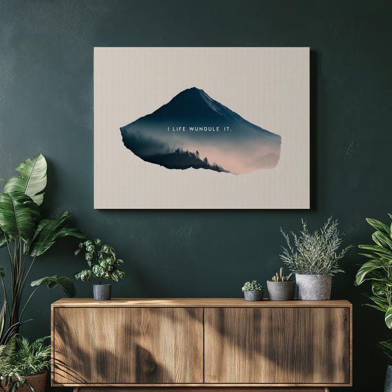 Misty Mountain Forest Canvas Wall Art Modern Minimalist Landscape Print Neutral Decor Nature Painting Beige Silhouette Gift