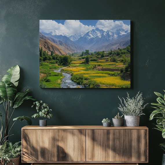 Afghanistan Landscape Art Print, Vibrant Mountain Scene