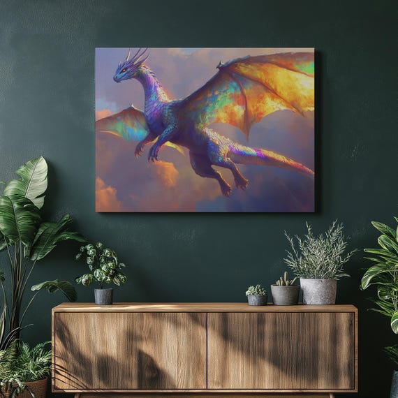 Vibrant Fantasy Dragon Canvas Wall Art Print Majestic Colorful Painting Decor For Home Office Unique Gift Fans