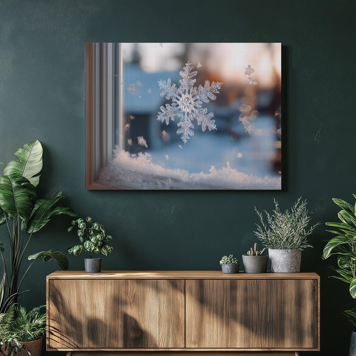 Snowflake Macro Frosted Window Ice Crystal Winter Photography Poster