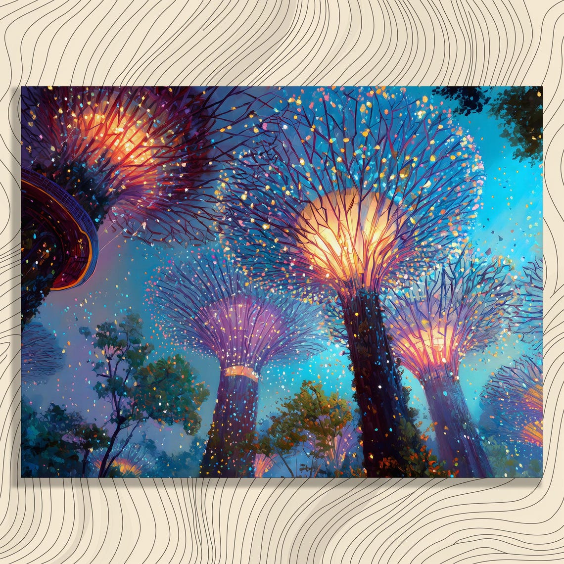 Singapore Supertrees Glowing Night Lights Gardens Bay Art Poster