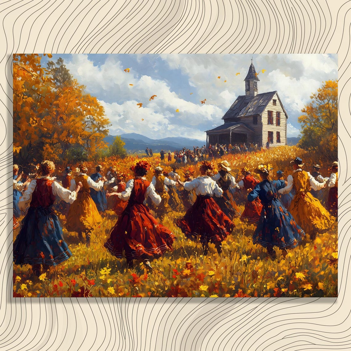 Traditional Folk Dance Celebration Autumn Field Chapel Harvest Poster