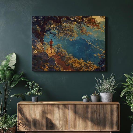 Trail Running Canvas Wall Art Vibrant Landscape Decor Unique Outdoor Theme Print For Runners Nature Lovers Home Office