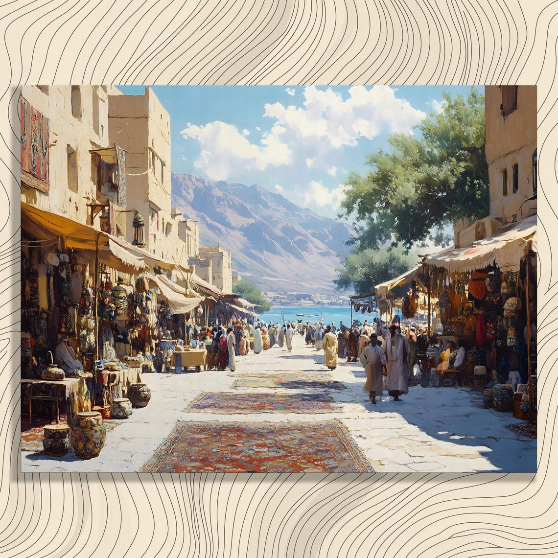 Vintage Old Town Bazaar Market Street Souk Travel Scene Poster