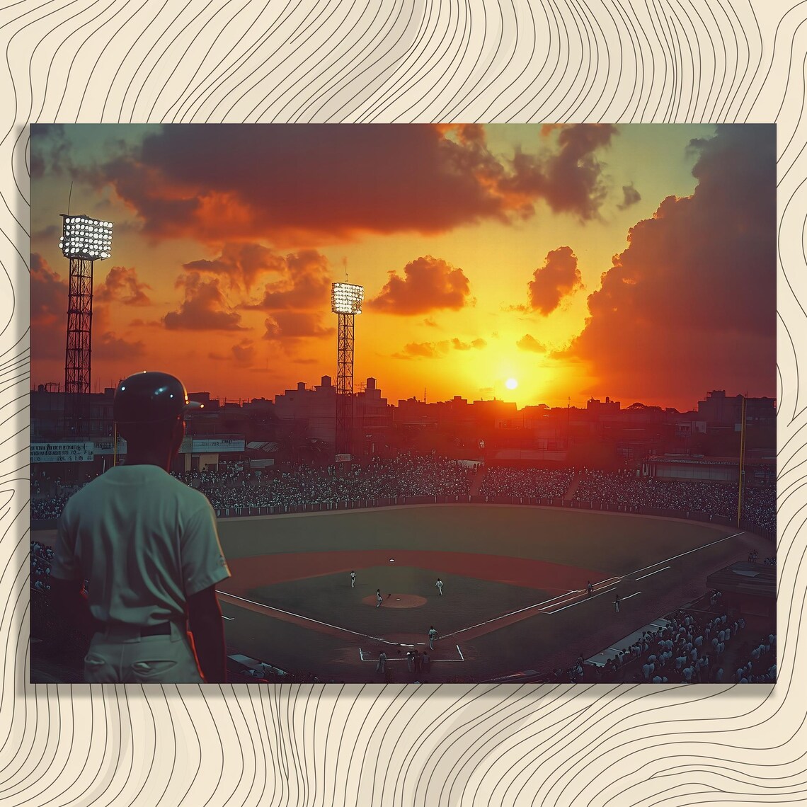 Baseball Stadium Sunset Night Game Crowd Sports Photo Wall Art