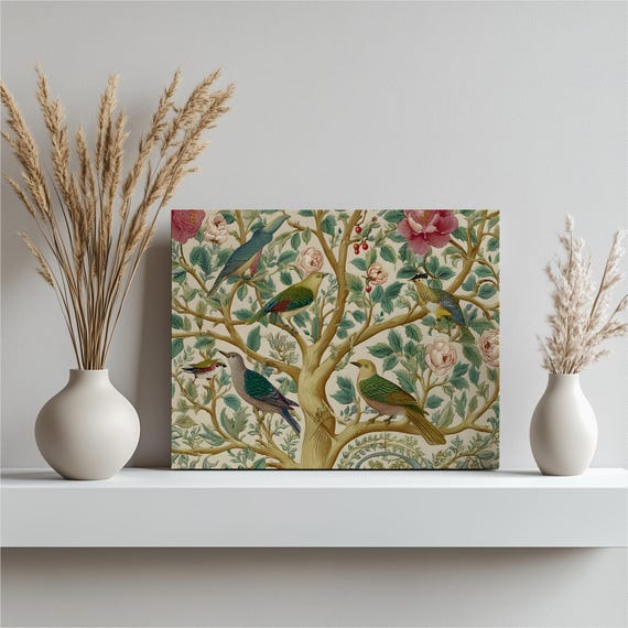 Chinoiserie Birds Botanical Canvas Wall Art Vintage Victorian Rose Tree Print Garden Nature Decor Traditional Floral Illustration