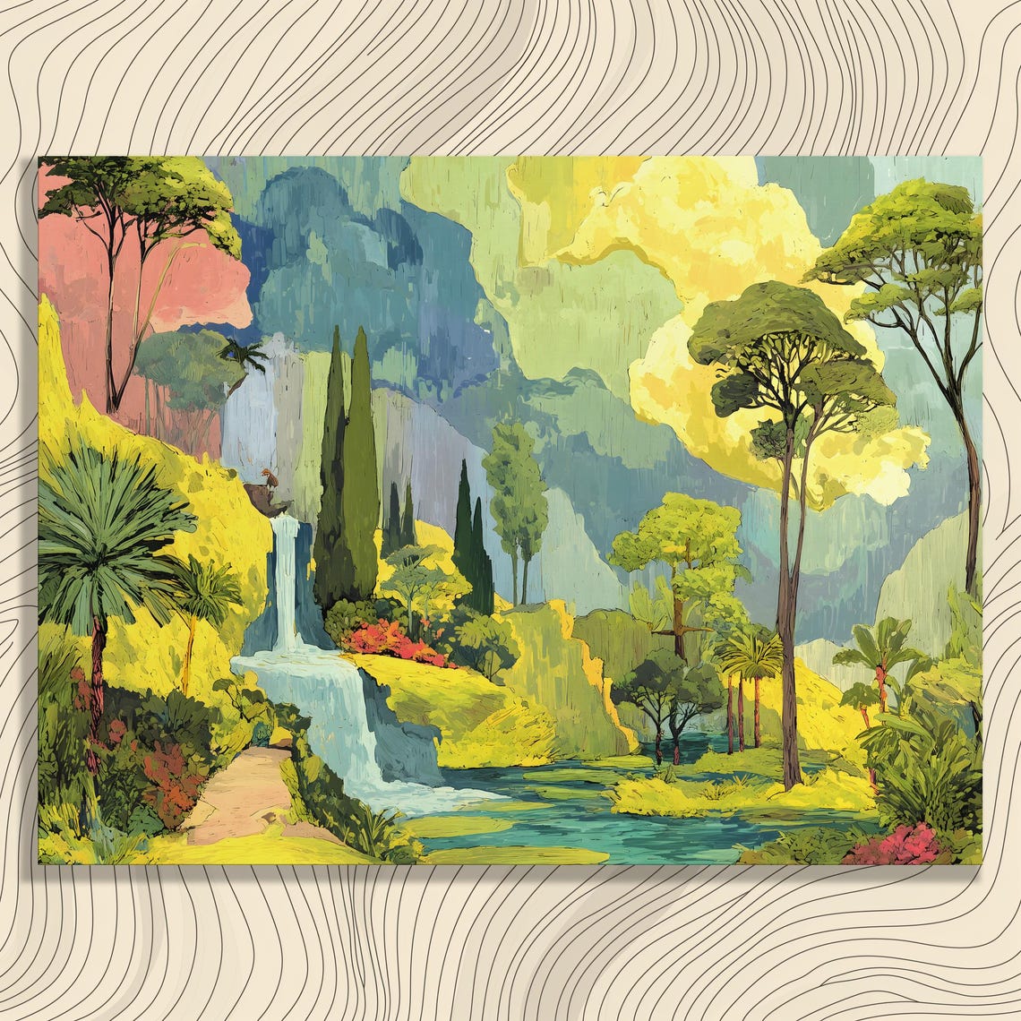 Lush Tropical Waterfall Jungle Landscape Painting Art Poster