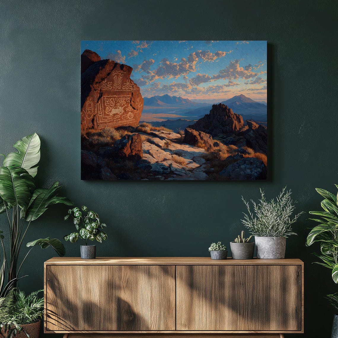 Desert Petroglyph Rock Art Sunset Mountain Landscape Wall Art