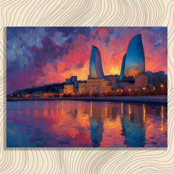 Colorful City Skyline Canvas Wall Art Modern Architecture Sunset Cityscape Waterfront Reflections Contemporary Print Urban Decor