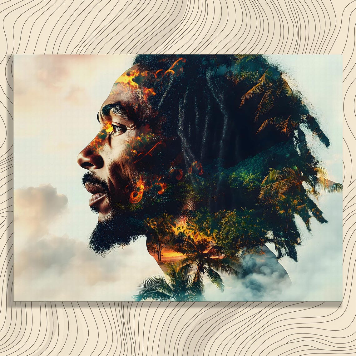 Reggae Portrait Double Exposure Tropical Palms Sunset Canvas Poster
