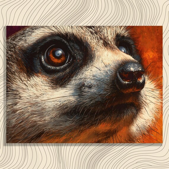 Striking Meerkat Canvas Wall Art Wildlife Decor Print Close Up Animal Portrait Modern Nature Painting Realistic Fur Detail Texture