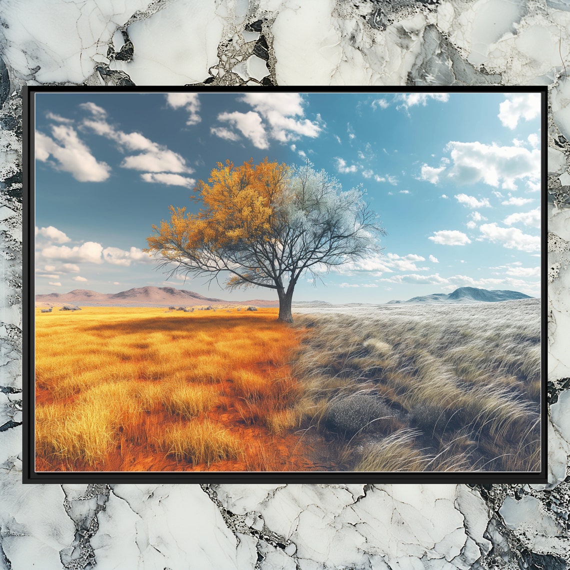 Split Season Autumn Winter Landscape Photography Diptych Art Poster