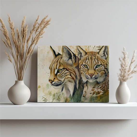 Lynx Artwork Canvas Print For Living Room Wildlife Painting Nature Art Cat On Abstract Wall Decor Modern Home