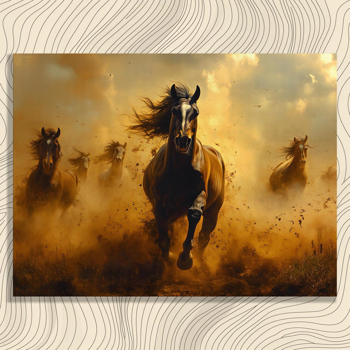 Wild Horses Running Free Dusty Golden Impressionist Equine Poster