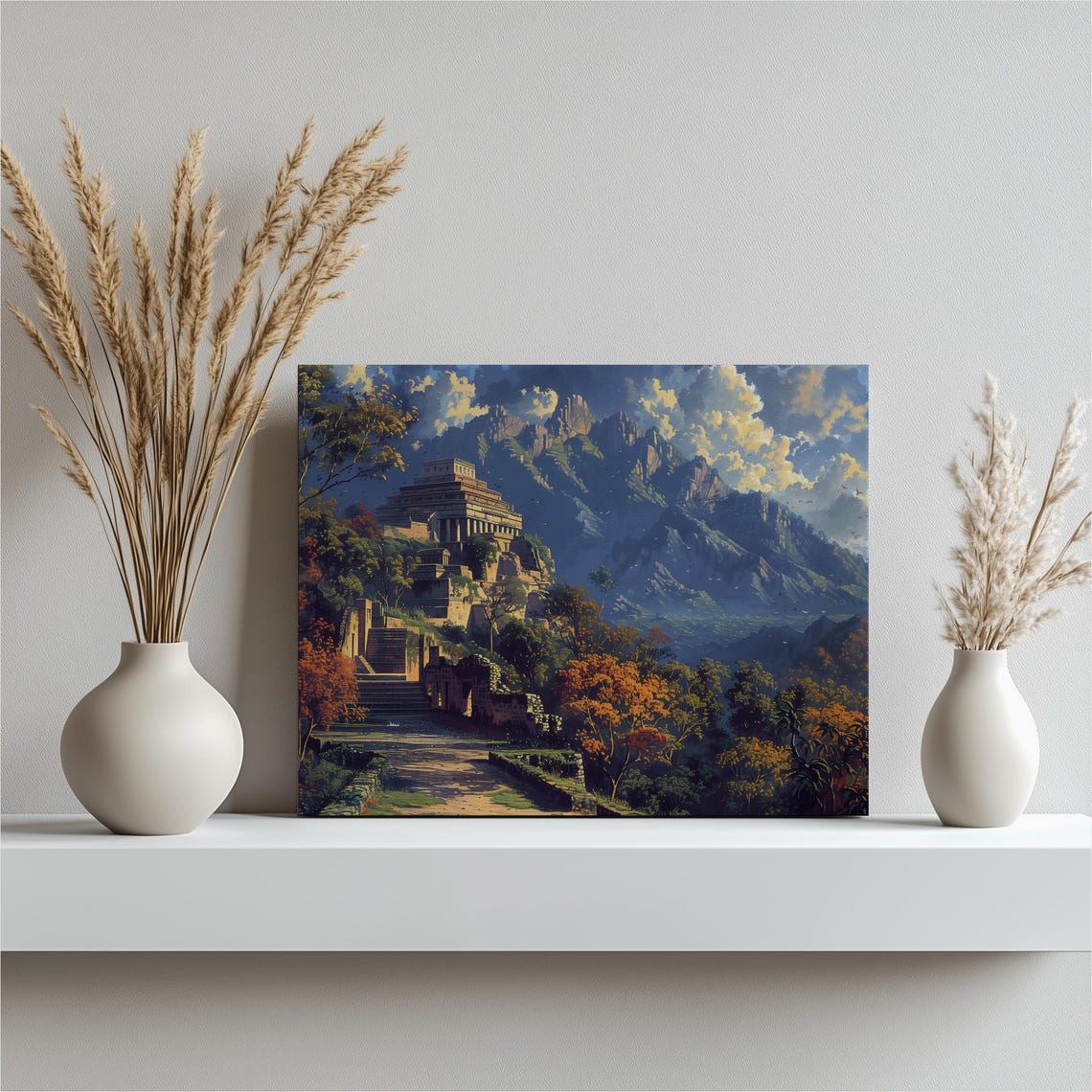 Guatemala Mayan Pyramid Ruins Jungle Mountain Landscape Art Print