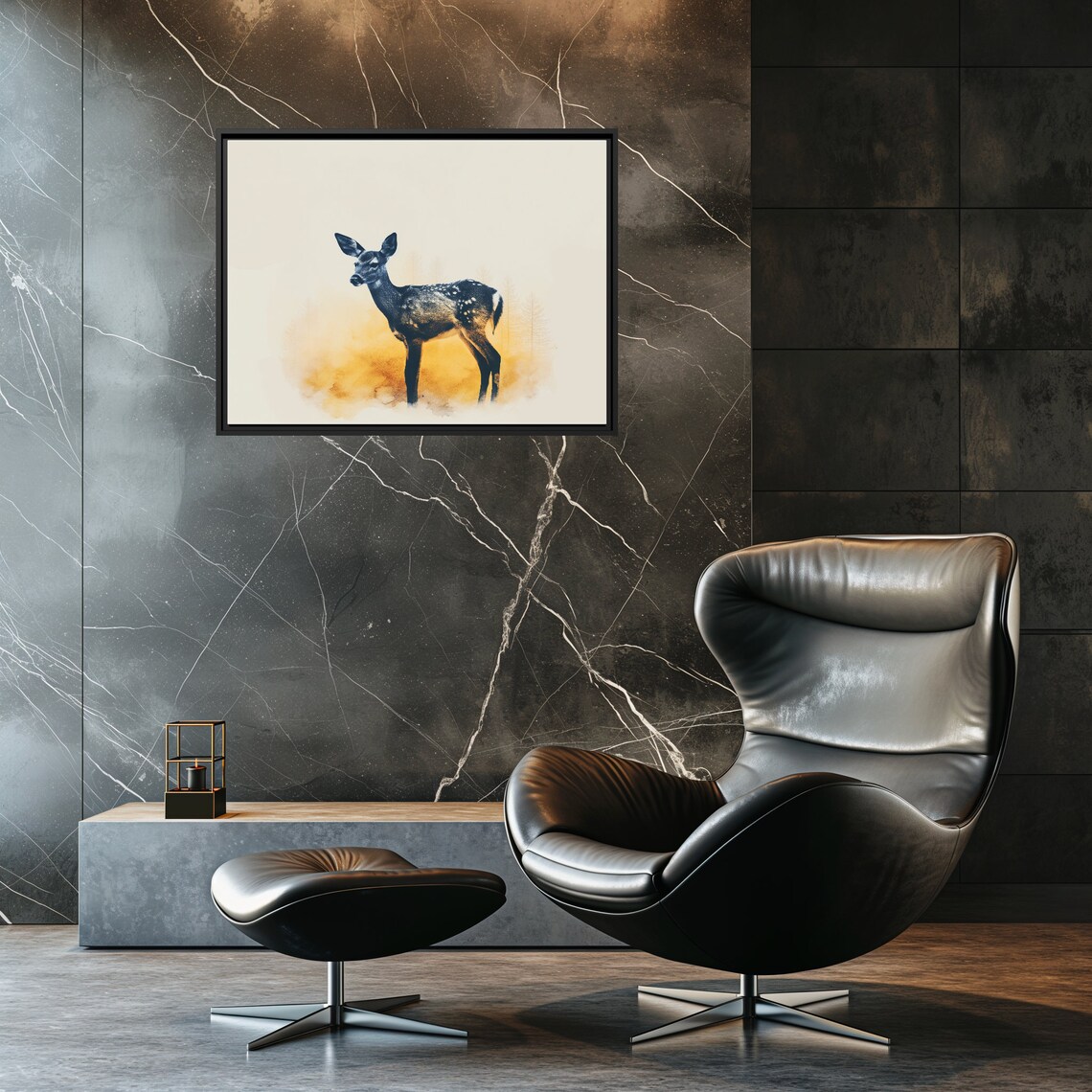 Gentle Young Deer Standing Golden Watercolor Wildlife Art Poster