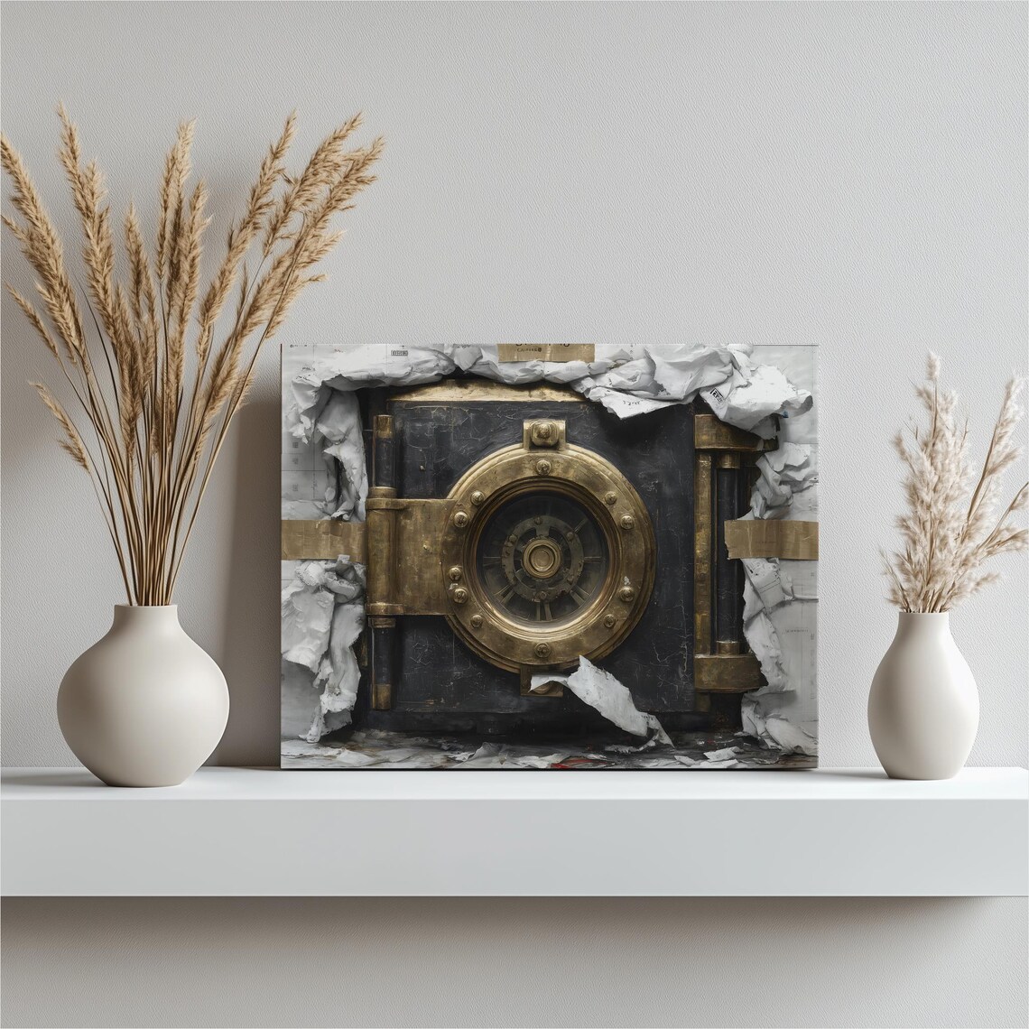 Antique Bank Vault Door Black Gold Safe Combination Dial Art Poster