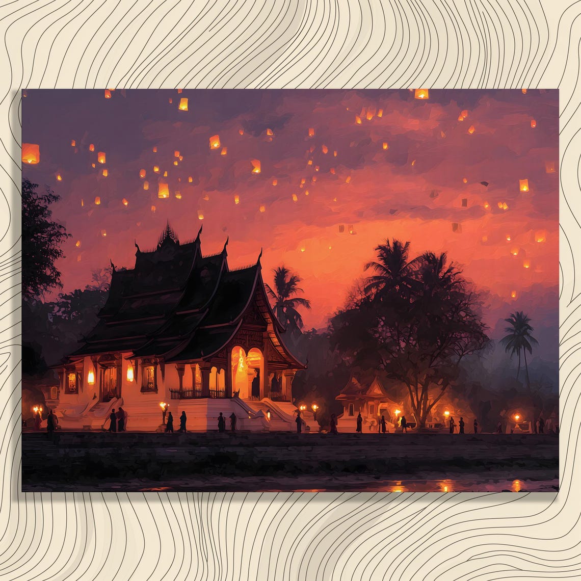 Sky Lantern Festival Over Temple At Dusk Glowing Lanterns Art Print