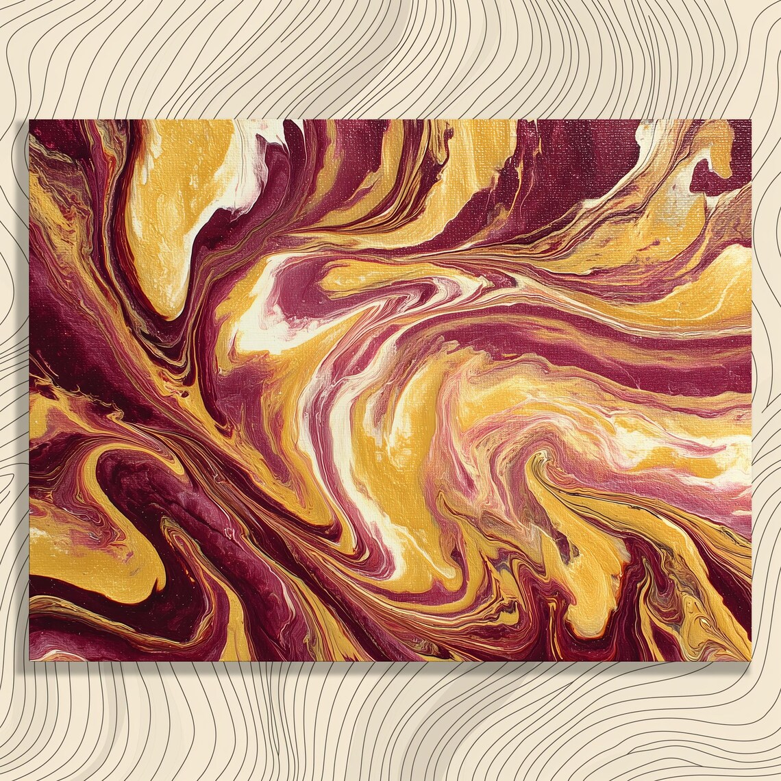 Gold And Burgundy Fluid Swirl Abstract Acrylic Marble Poster