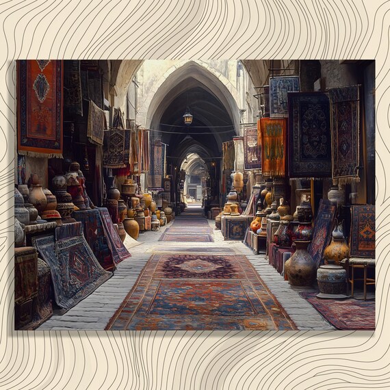 Old Middle Eastern Rug Market Bazaar Textile Alley Art Print