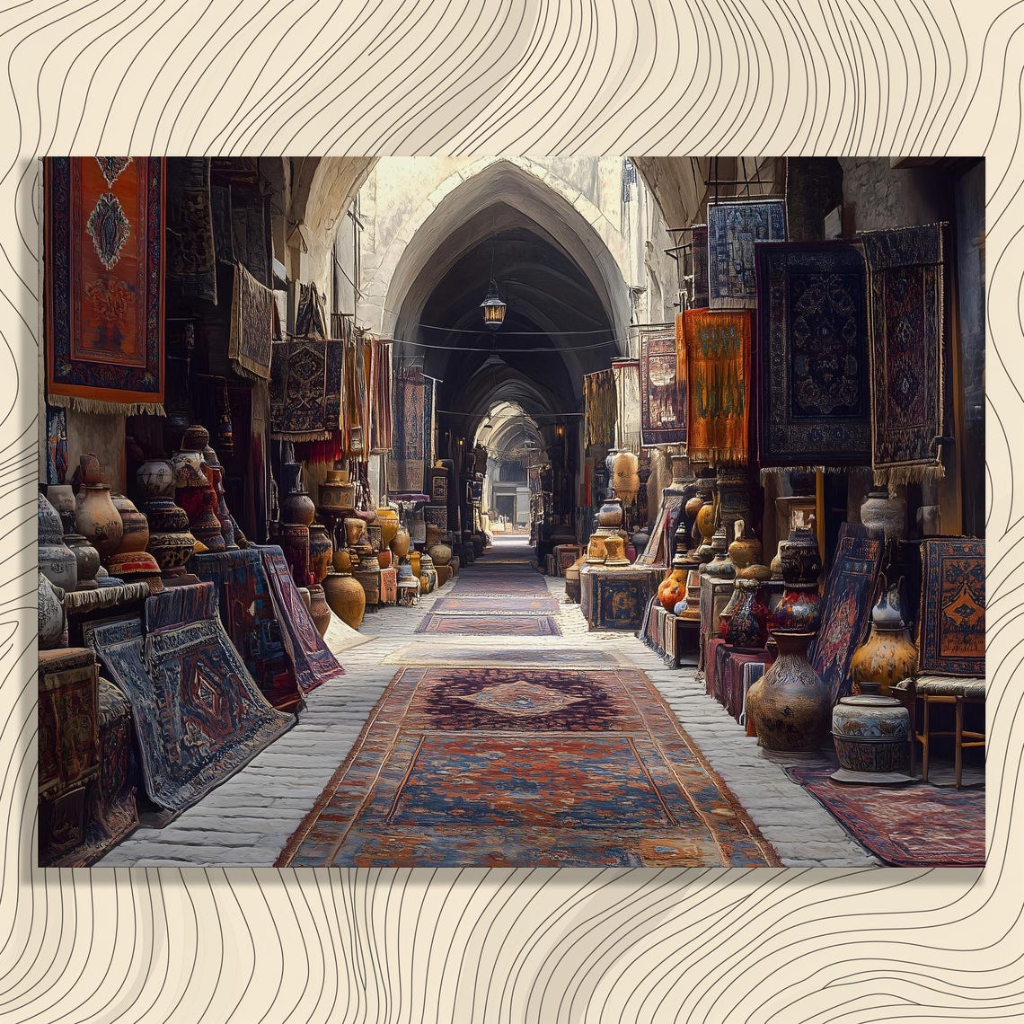 Old Middle Eastern Rug Market Bazaar Textile Alley Art Print