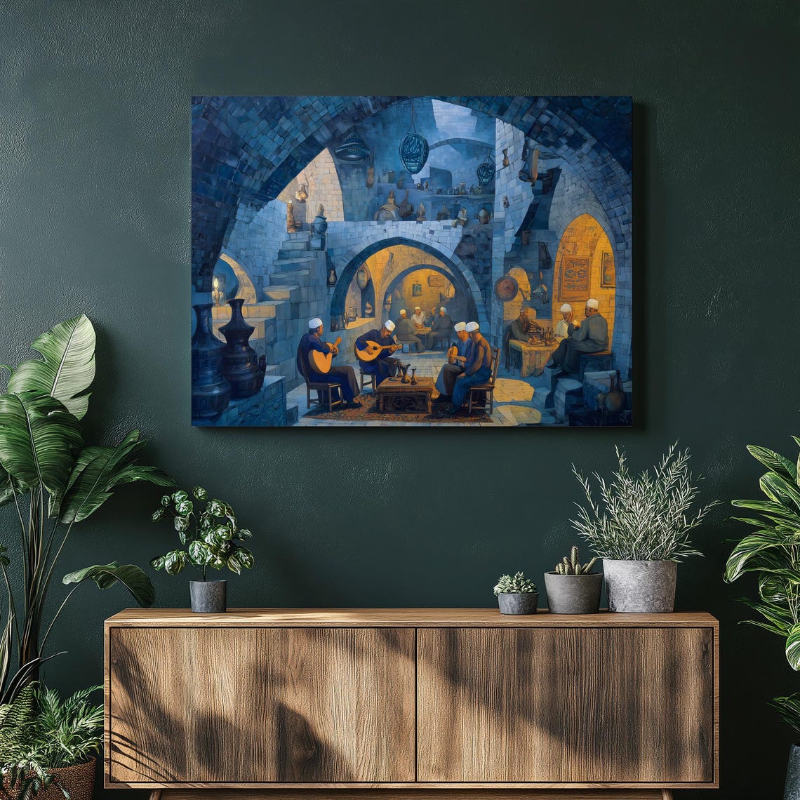 Ottoman Cafe Musicians Blue Stone Arches Painting Wall Poster