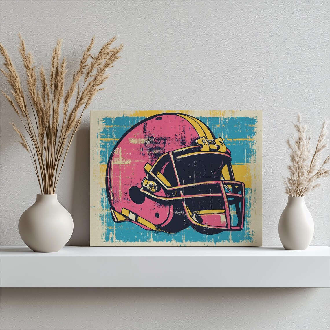 Retro Football Helmet Pop Art Pink Navy Vintage Sports Poster