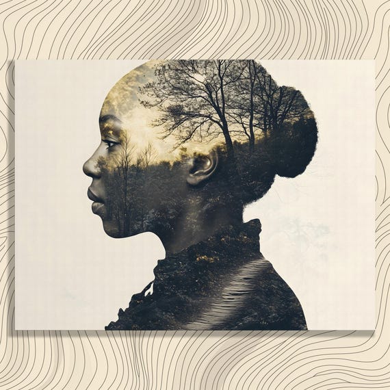 Double Exposure Canvas Wall Art Modern Decor Abstract Artwork Forest Landscape Portrait Silhouette Print Unique Gift For Enthusiasts