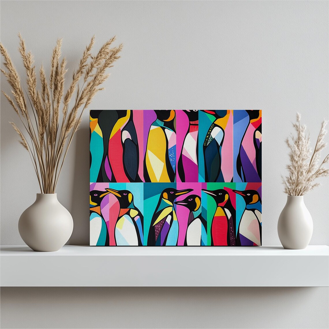 Vibrant Penguin Pop Art Geometric Color Block Modern Animal Poster