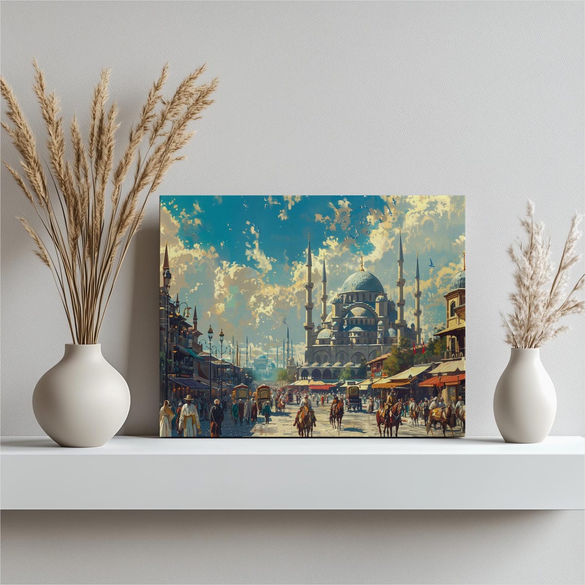 Ottoman Bazaar Street Mosque Minarets Historic City Art Print