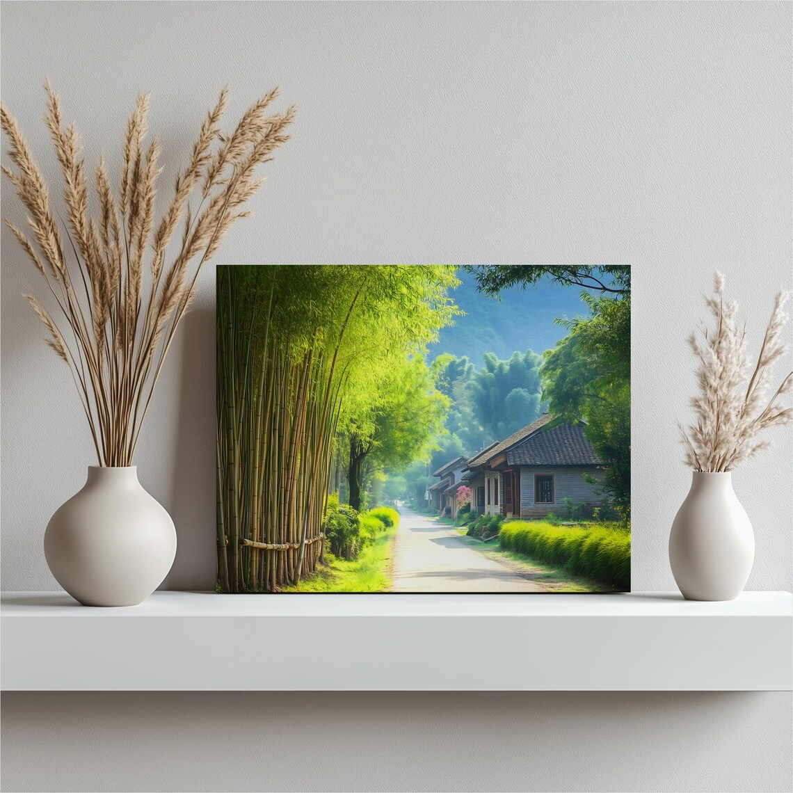 Bamboo Grove Village Road Sunlit Morning Countryside Photo Poster