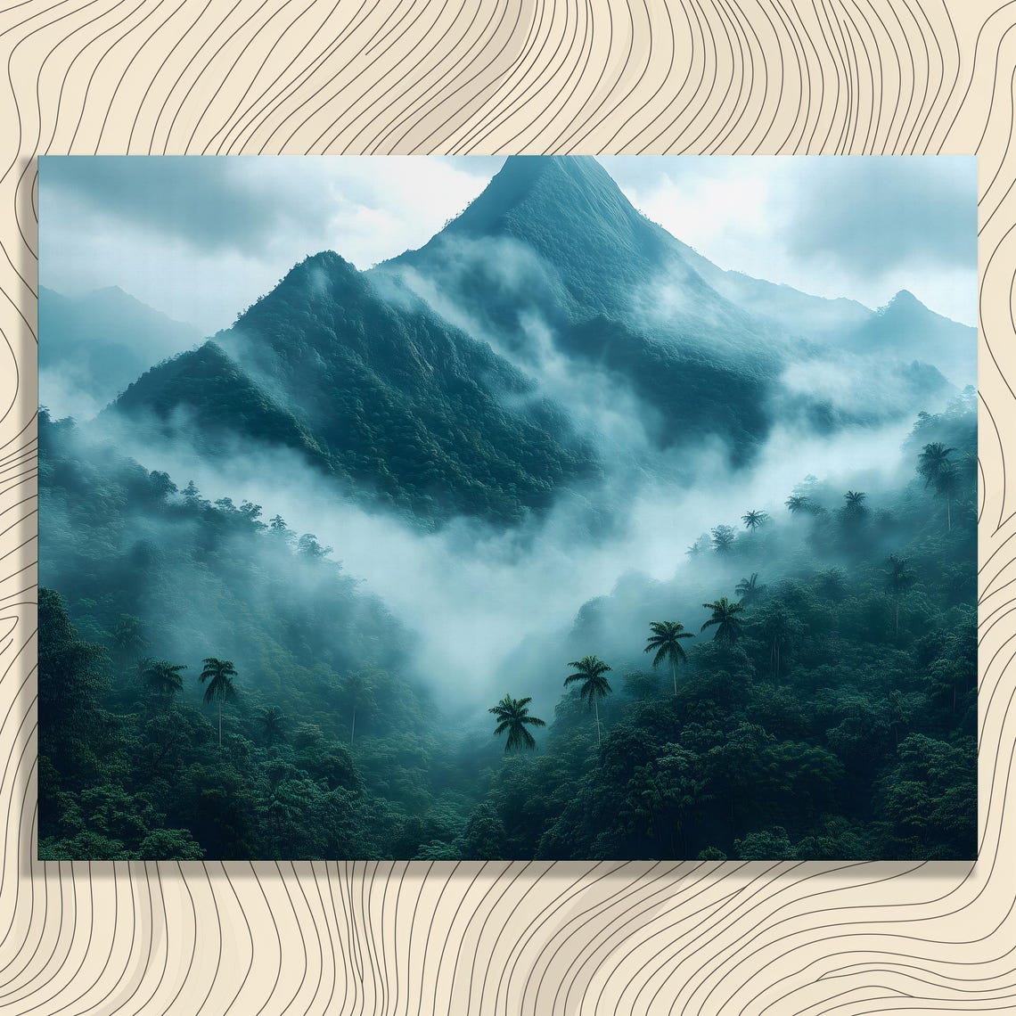 Misty Tropical Mountain Peaks Palm Forest Moody Jungle Wall Art