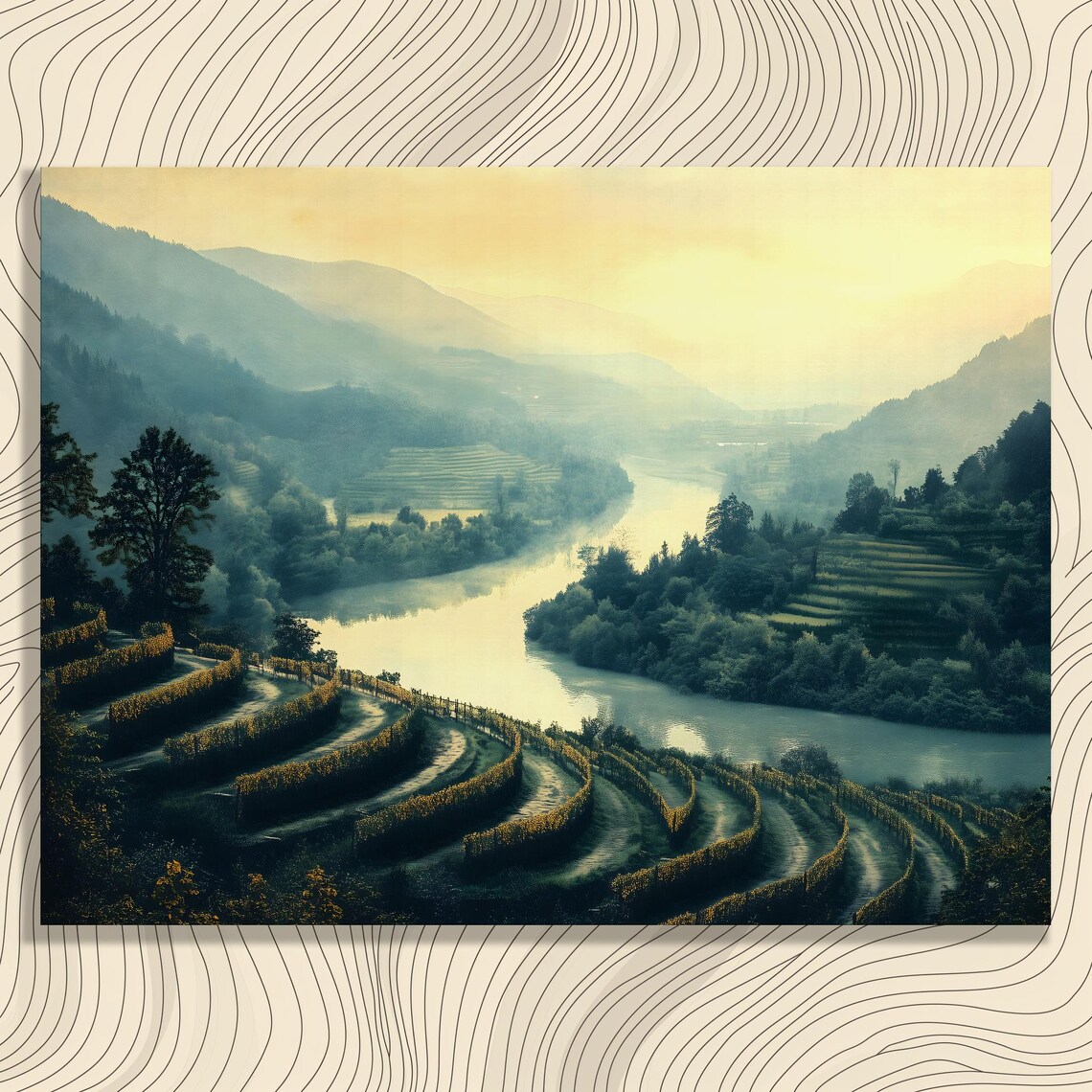 Wachau Valley Vineyard Terraces River Serene Landscape Art Poster