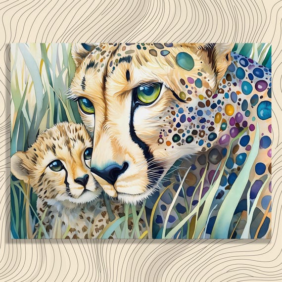 Vibrant Cheetah Canvas Wall Art Colorful Wildlife Painting Print Gift For Animal Lovers And Nature Cub Decor Speed Tribute