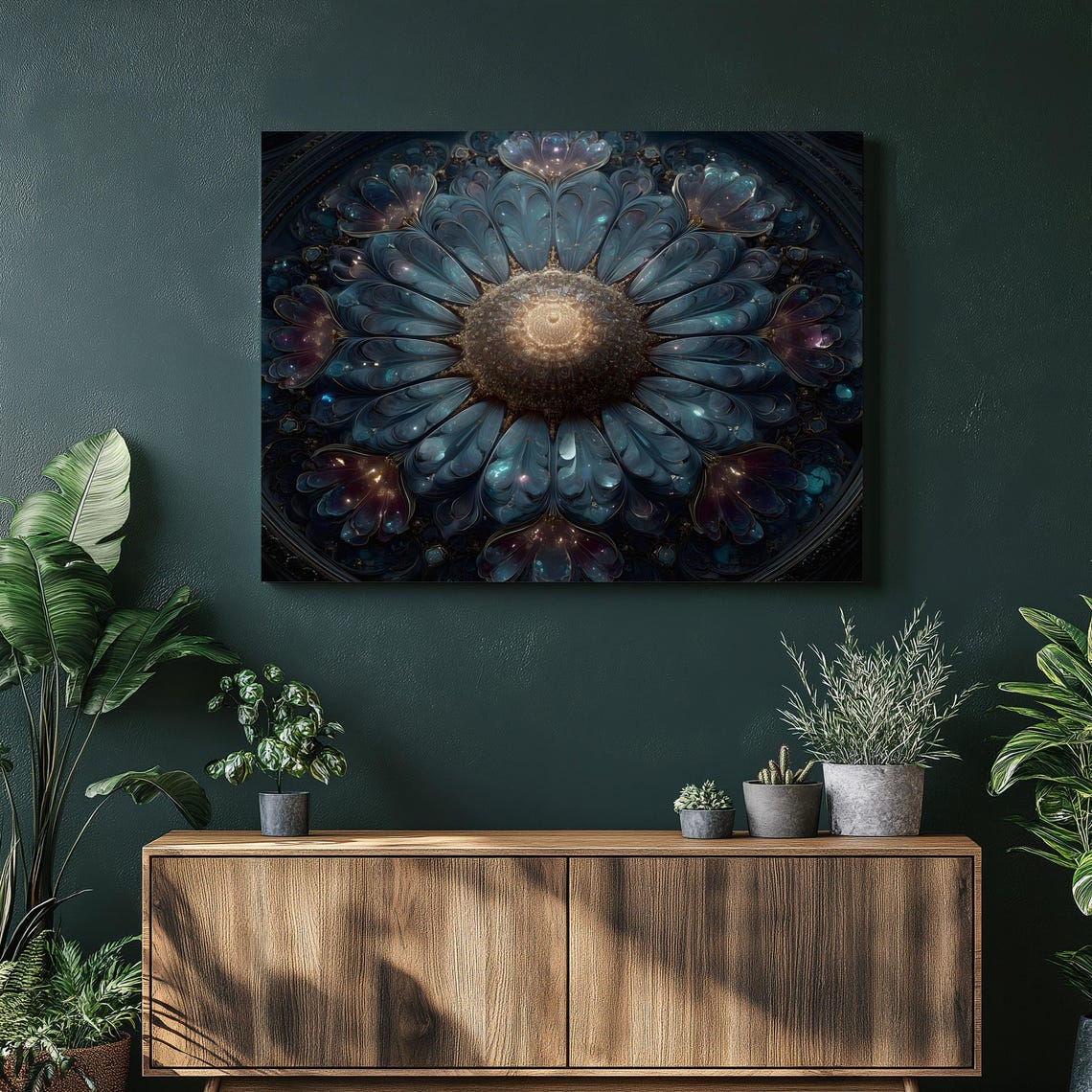 Cosmic Mandala Canvas Wall Art Luminous Stained Glass Flower Print For Modern Decor