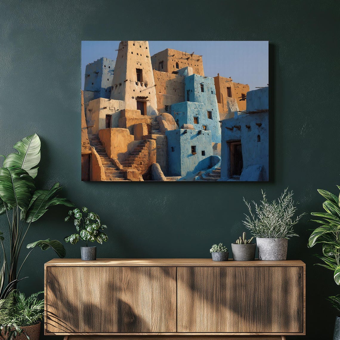 Moroccan Adobe Village Blue Kasbah Towers Desert Canvas Wall Art